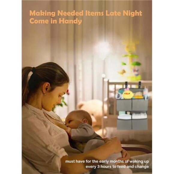 Hanging Diaper Organizer for Crib Bassinet Playpen Nursery Storage Holder 4 Pock - Picture 5 of 7